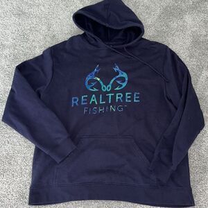 Navy Blue Realtree Fishing Fish Hoodie hooded Sweatshirt boating sailing sweater